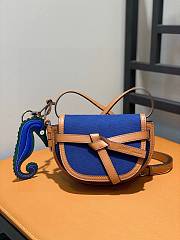 Loewe Mini Gate Dual Bag In Brown Soft Calfskin & Blue Canvas size 21x12.5x9 cm - 1