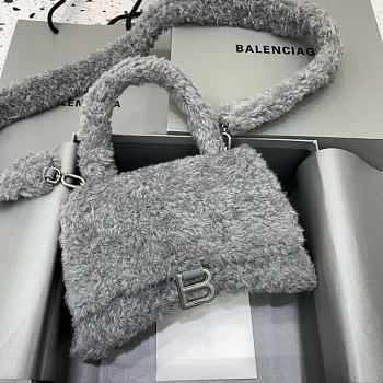 Balenciaga Fluffy Hourglass Small Handbag Grey size 23 x 10 x 14 cm