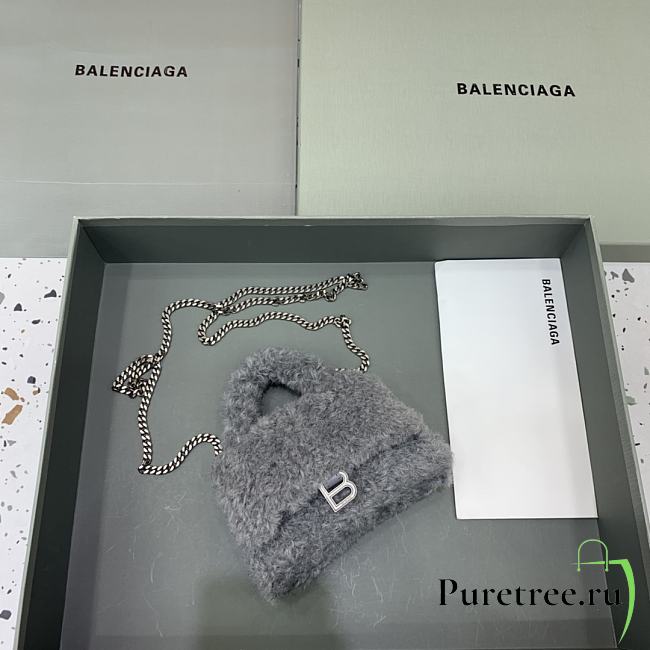 Balenciaga Fluffy Hourglass Mini Handbag With Chain Grey size 14 cm - 1
