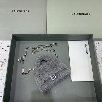 Balenciaga Fluffy Hourglass Mini Handbag With Chain Grey size 14 cm