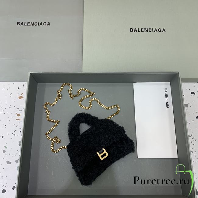 Balenciaga Fluffy Hourglass Mini Handbag With Chain Black size 14 cm - 1