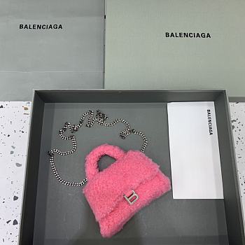 Balenciaga Fluffy Hourglass Mini Handbag With Chain Pink size 14 cm