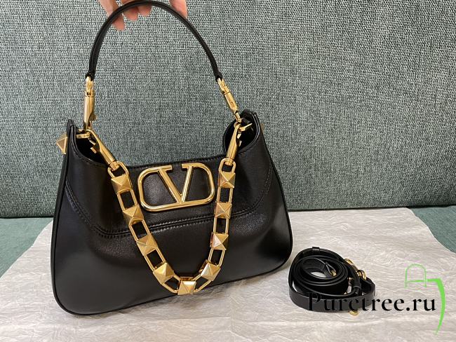 Valentino Small Stud Sign Calfskin Hobo Bag Black 20 x 15 x 7 cm - 1