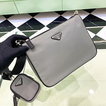 Prada Re-Nylon And Saffiano Leather Shoulder Bag Grey 2VH113 size 24 cm