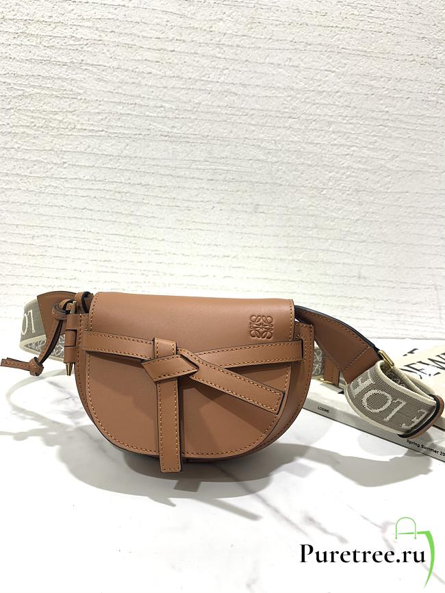Loewe Mini Gate Dual Bag In Soft Calfskin And Jacquard Brown Size 21 cm - 1