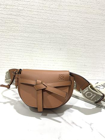 Loewe Mini Gate Dual Bag In Soft Calfskin And Jacquard Brown Size 21 cm