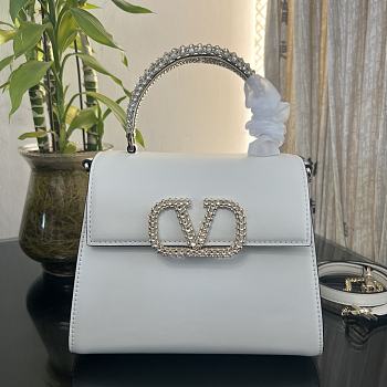 Valentino Small Vsling Handbag White Calfskin With Jewel Handle Size 22 cm