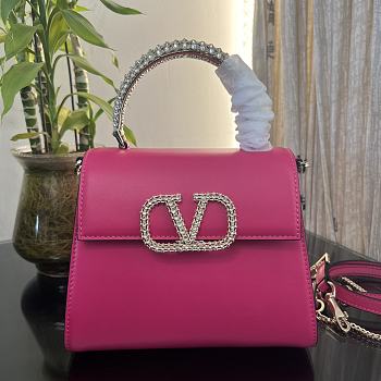 Valentino Small Vsling Handbag Pink Calfskin With Jewel Handle Size 22 cm