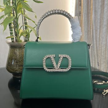 Valentino Small Vsling Handbag Green Calfskin With Jewel Handle Size 22 cm