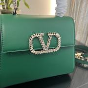 Valentino Small Vsling Handbag Green Calfskin With Jewel Handle Size 22 cm - 6