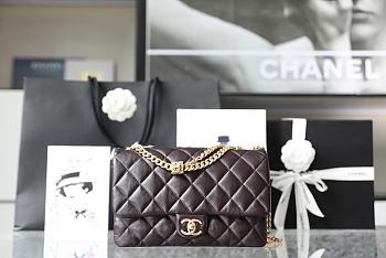 Chanel Flap Bag in Dark Brown Lampskin AS3609 size 25x16x10 cm