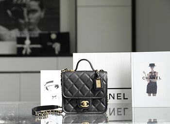 Chanel Small Flap Bag With Top Handle Black Grain Leather AS3652 Size 20.5 cm