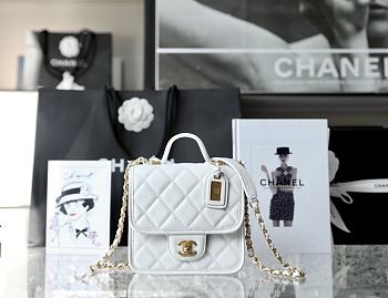 Chanel Small Flap Bag With Top Handle White Grain Leather AS3652 Size 20.5 cm