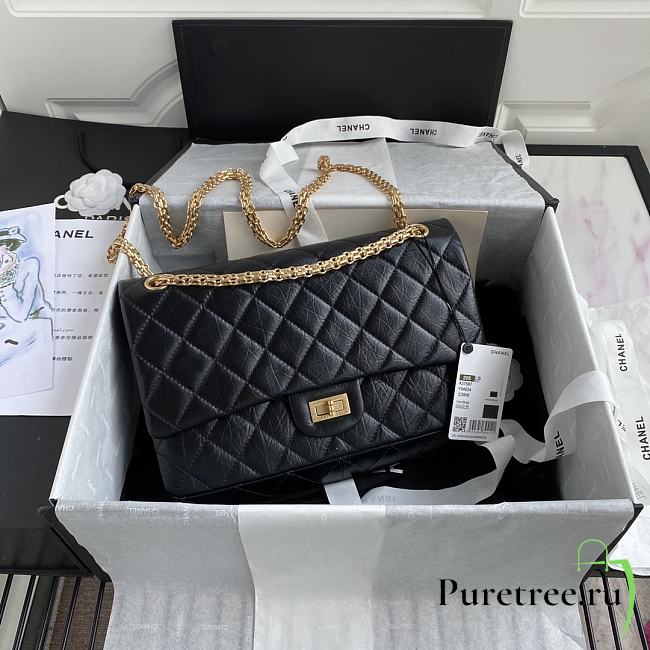 Chanel Large 2.55 Handbag Black Aged Calfskin & Gold-Tone Metal Size 28 cm - 1