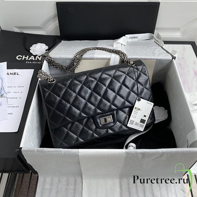 Chanel Large 2.55 Handbag Black Aged Calfskin & Silver-Tone Metal Size 28 cm - 1