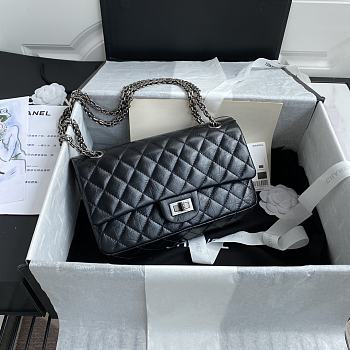 Chanel 2.55 Handbag Black Aged Calfskin & Silver-Tone Metal Size 24 cm