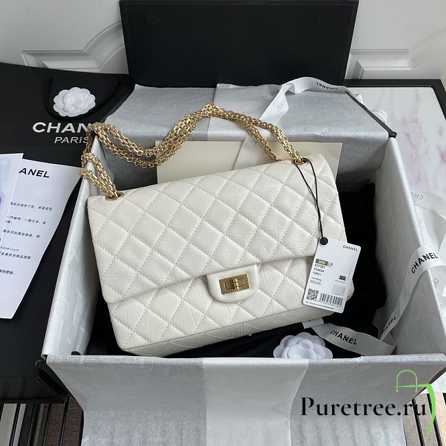Chanel Large 2.55 Handbag White Aged Calfskin & Gold-Tone Metal Size 28 cm - 1