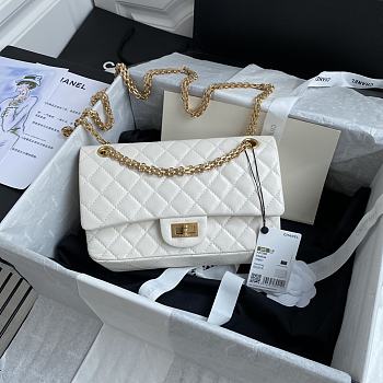 Chanel 2.55 Handbag White Aged Calfskin & Gold-Tone Metal Size 24 cm