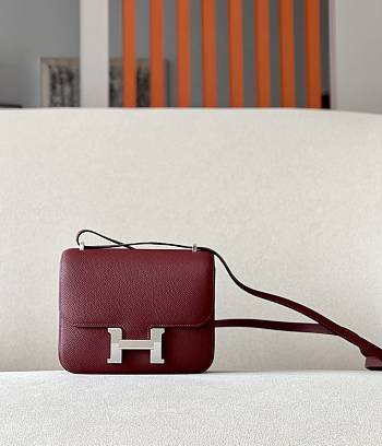 HERMES Constance 19 Bordeaux Epsom Leather With Silver Hardware