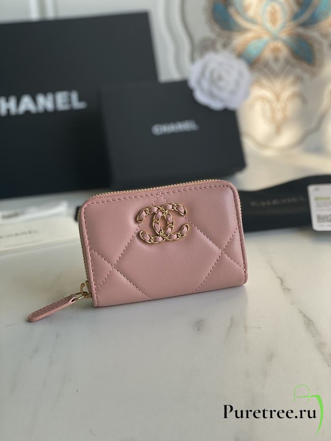 Chanel 19 Zipped Coin Purse Pink Lambskin AP0949 size 11x7.5x2 cm - 1