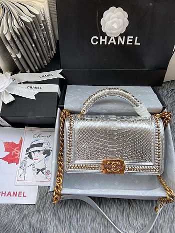 Chanel Boy Bag White Snake leather With Top Handle 25cm