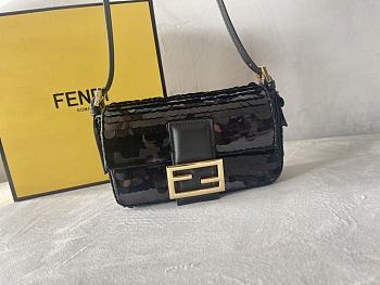 Fendi Mini Baguette 1997 Black Satin Bag With Sequins 19.5x11x5 cm