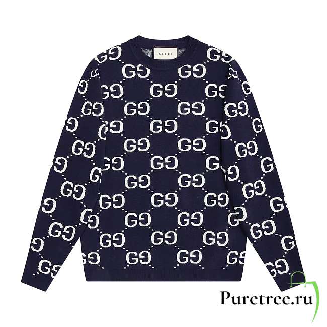 Gucci Logo Wool Sweater Navy Blue - 1