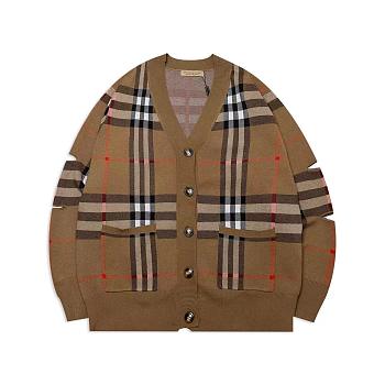 Burberry Cut-out Sleeve Check Cardigan in Brown