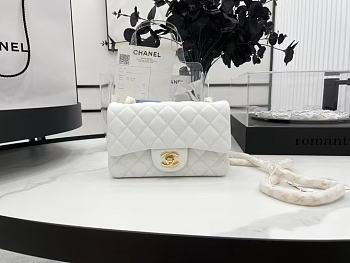 Chanel Classic Flap Bag White Caviar Golden Hardware A01116 size 20cm