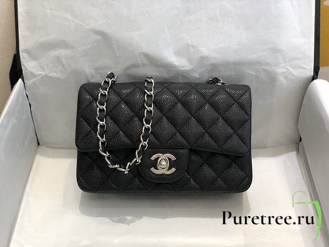 Chanel Classic Flap Bag Black Caviar Silver Hardware A01116 size 20cm - 1