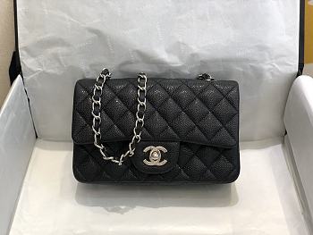 Chanel Classic Flap Bag Black Caviar Silver Hardware A01116 size 20cm
