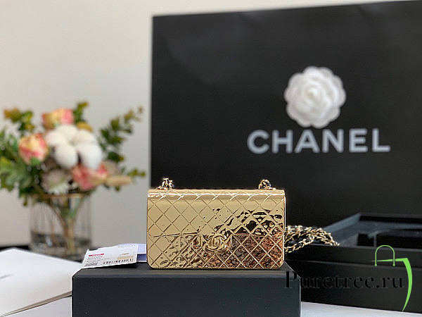 Chanel Mini Evening Bag Gold Tone Hammered Metal And Gold Tone Metal - 1