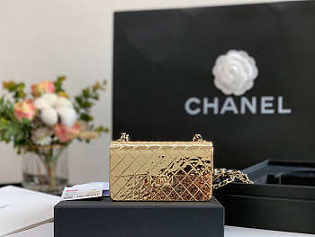 Chanel Mini Evening Bag Gold Tone Hammered Metal And Gold Tone Metal