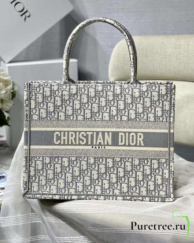 DIOR Book Tote Gray Dior Oblique Embroidery 36.5cm - 1