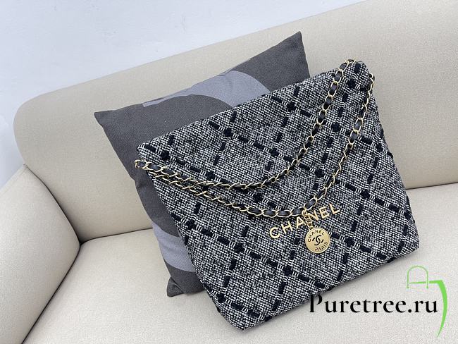 Chanel 22 Handbag Wool Tweed & Gold-Tone Metal Black & Ecru AS3261  - 1