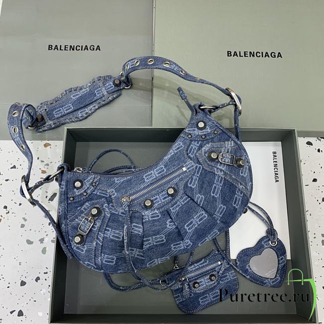 BALENCIAGA Le Cagole Small Shoulder Bag BB Monogram Denim In Blue - 1