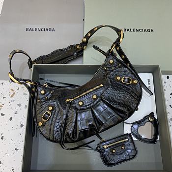 BALENCIAGA Le Cagole Small Shoulder Bag Crocodile Embossed In Black