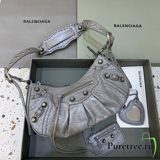 BALENCIAGA Le Cagole Small Shoulder Bag Crocodile Embossed In Gray - 1