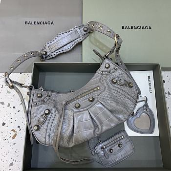 BALENCIAGA Le Cagole Small Shoulder Bag Crocodile Embossed In Gray