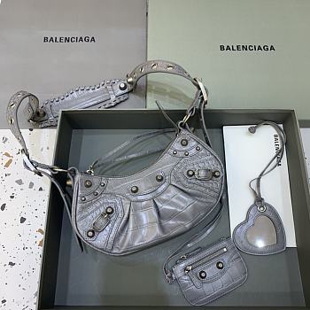 BALENCIAGA Le Cagole XS Shoulder Bag Crocodile Embossed In Gray 