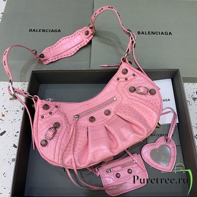 BALENCIAGA Le Cagole Small Shoulder Bag Crocodile Embossed In Pink - 1