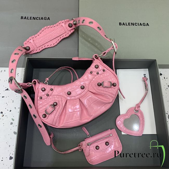 BALENCIAGA Le Cagole XS Shoulder Bag Crocodile Embossed In Pink - 1