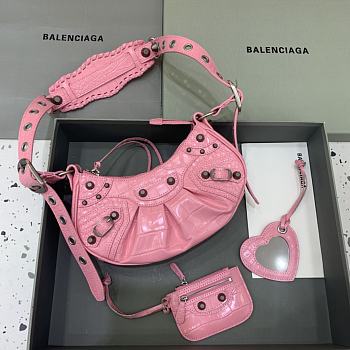 BALENCIAGA Le Cagole XS Shoulder Bag Crocodile Embossed In Pink
