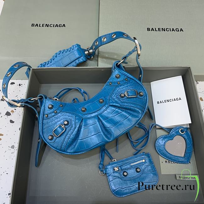 BALENCIAGA Le Cagole XS Shoulder Bag Crocodile Embossed In Blue - 1