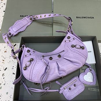 BALENCIAGA Le Cagole Small Shoulder Bag Crocodile Embossed In Purple
