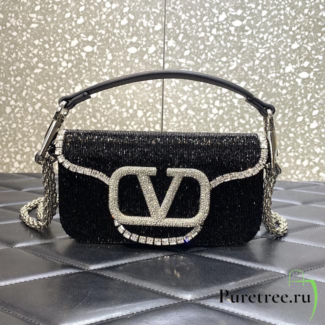 Valentino Garavani Small Locò Crystal-embellished Black Bag - 1