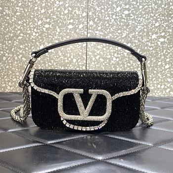 Valentino Garavani Small Locò Crystal-embellished Black Bag