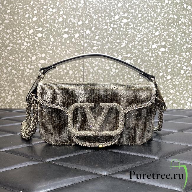 Valentino Garavani Small Locò Crystal-embellished Silver Bag - 1