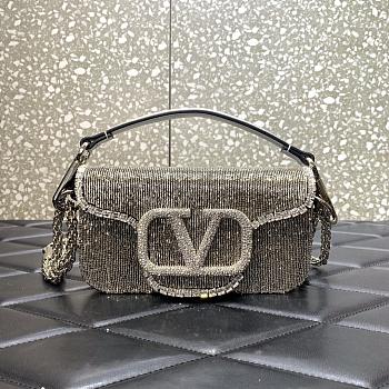 Valentino Garavani Small Locò Crystal-embellished Silver Bag