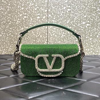 Valentino Garavani Small Locò Crystal-embellished Green Bag